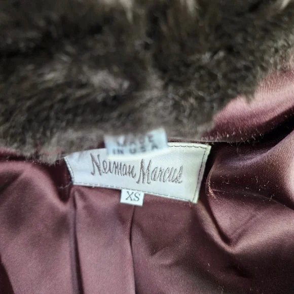 Vtg Neiman Marcus Faux Fur Coat Long Sleeve Chocolate Brown Womens Large *READ*